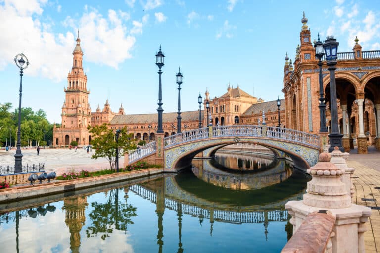 beautiful square of plaza de espaรฑa in seville, Spain
