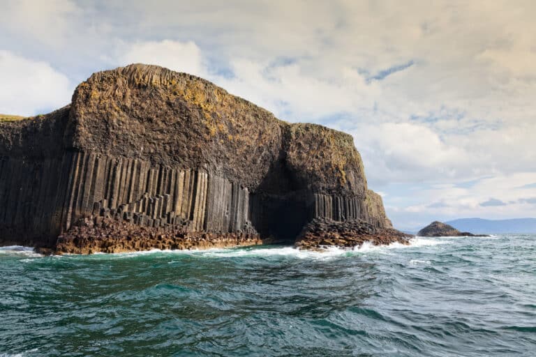 Staffa is an uninhabited island of the Inner Hebrides, Scotland. It's an entirely volcanic island,known for its unique geological features such as the many caves and the unique shape of the basalt columns which are also found in the Giant's Causeway in Northern Ireland .