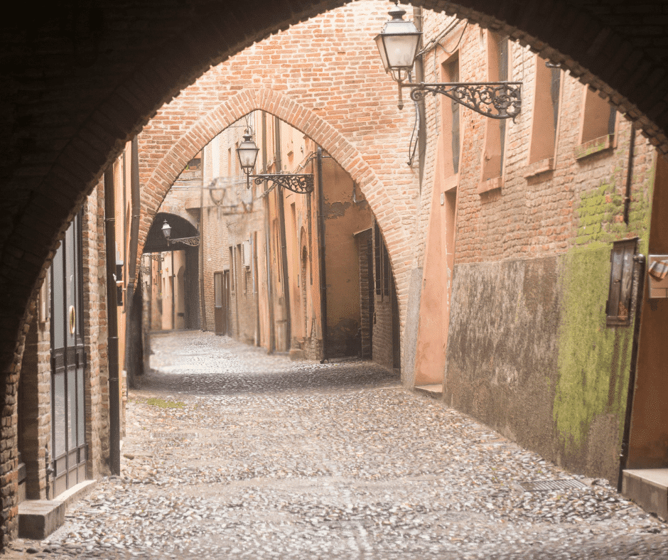 Ferrara (Emilia-Romagna, Italy) typical street in the Medieval Quarter