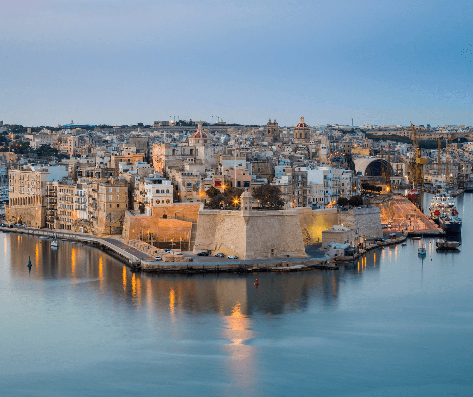 Malta Senglea and Gardjola Gardens taken at sunrise from Valletta
