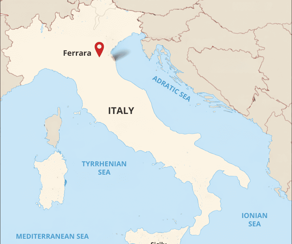 Ferrara location on a map of Italy